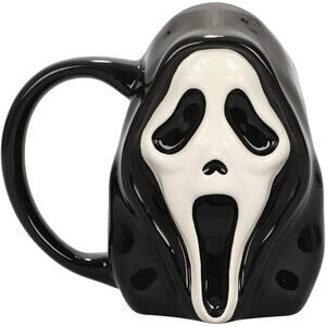 Black and White Sculpted 3D Ghost Face Ceramic Coffee Tea Mug 16 oz. New